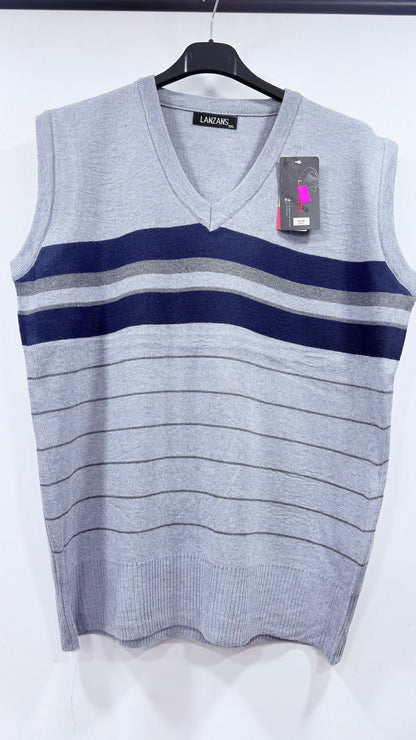 Classic V-Neck Knit Vest with Block Stripes