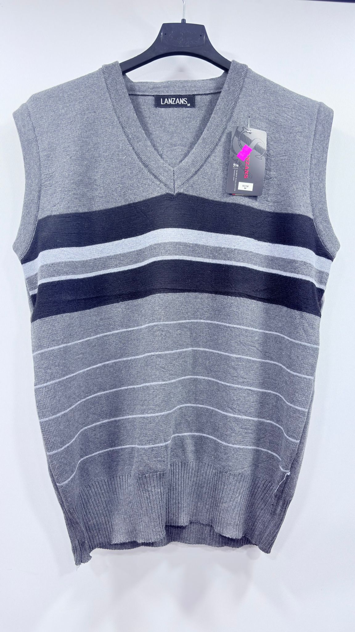 Classic V-Neck Knit Vest with Block Stripes