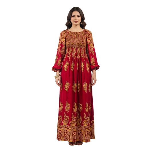 Women's Floral Pattern Shirred Maxi Dress | Casual Summer Dress
