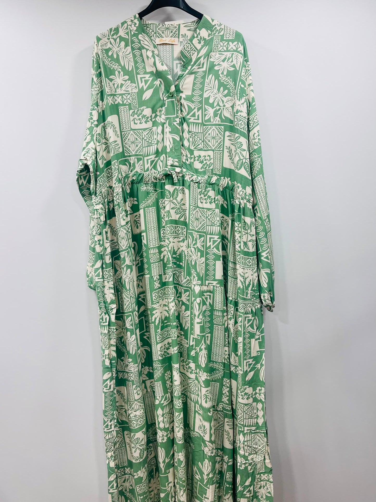 Geometric Patterned Mandarin Collar Resort Gown