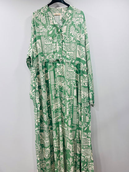 Geometric Patterned Mandarin Collar Resort Gown