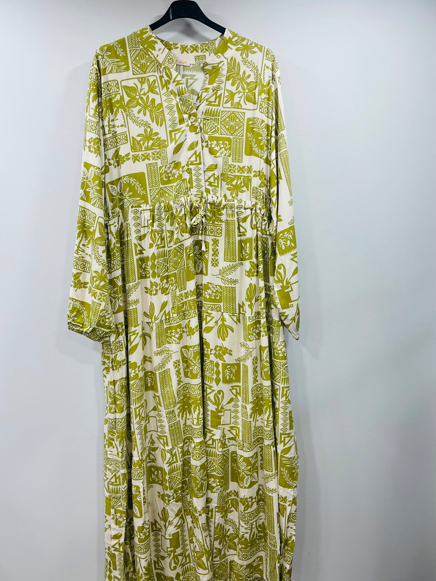Geometric Patterned Mandarin Collar Resort Gown