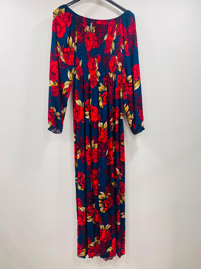 Casual Smocked Long Sleeve Dress with Botanical Print