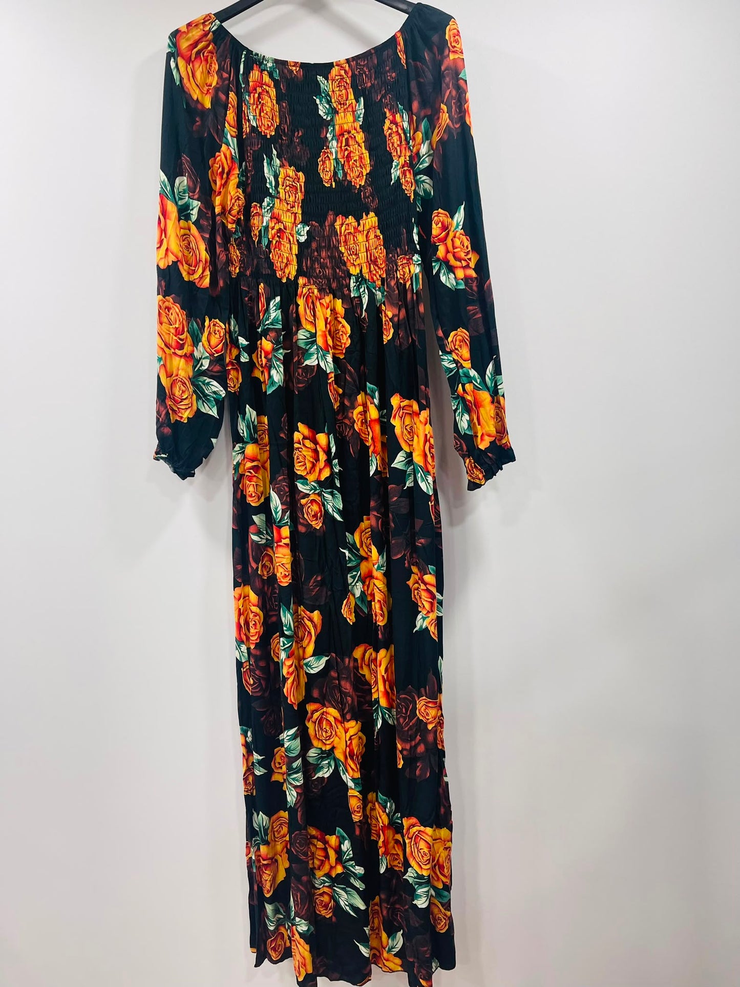 Casual Smocked Long Sleeve Dress with Botanical Print
