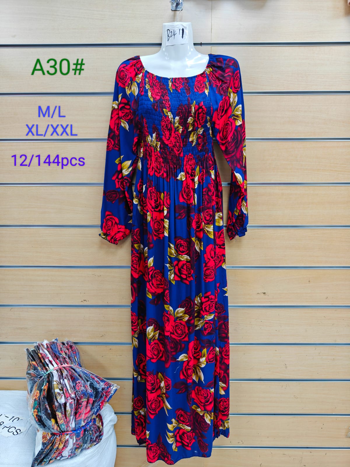 Casual Smocked Long Sleeve Dress with Botanical Print