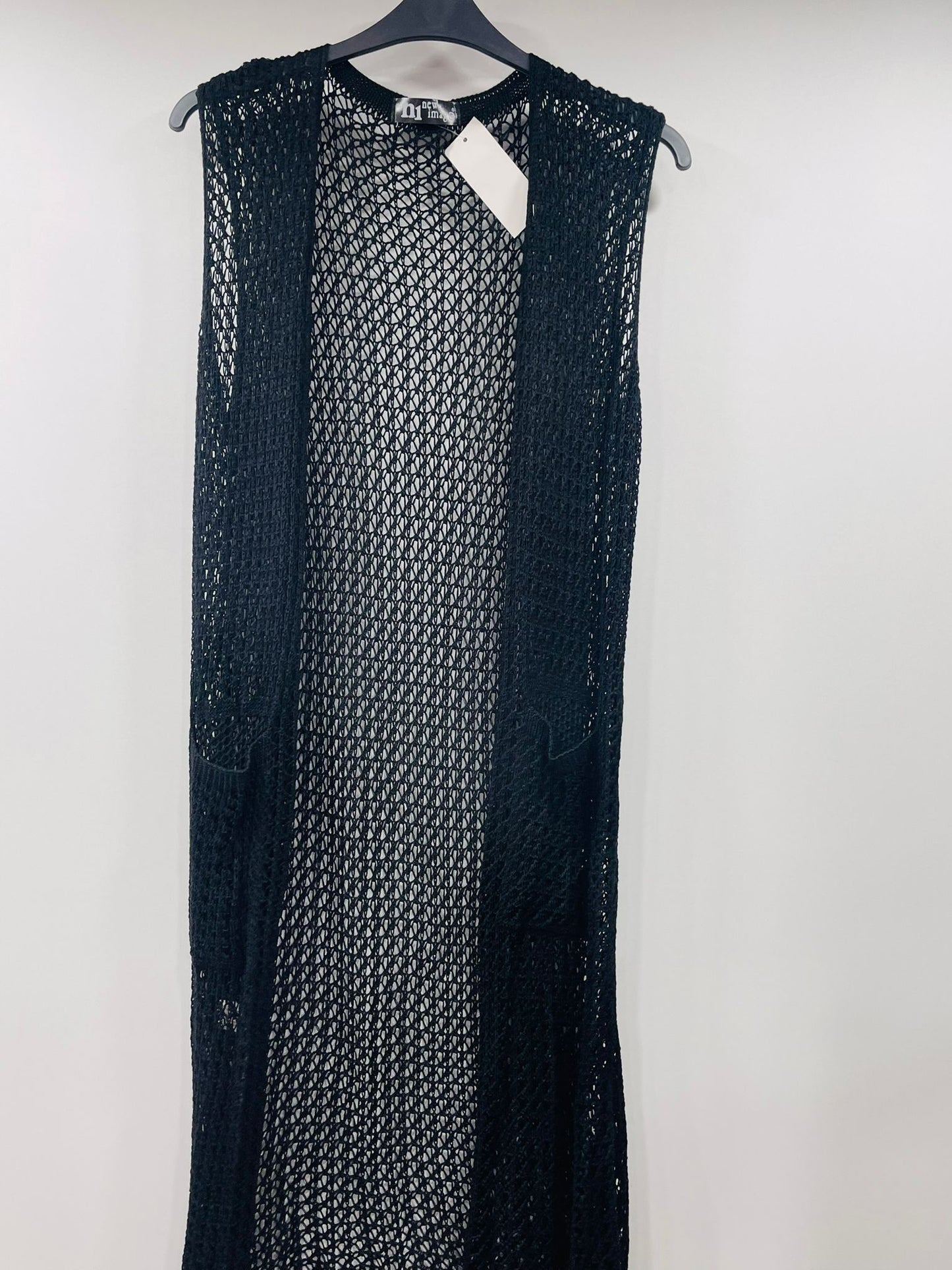 Casual Net-Patterned Maxi Vest with Pockets