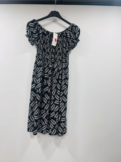 Casual Smocked Mini Dress with Fern Print