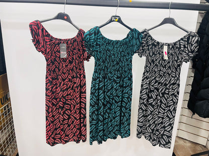 Casual Smocked Mini Dress with Fern Print