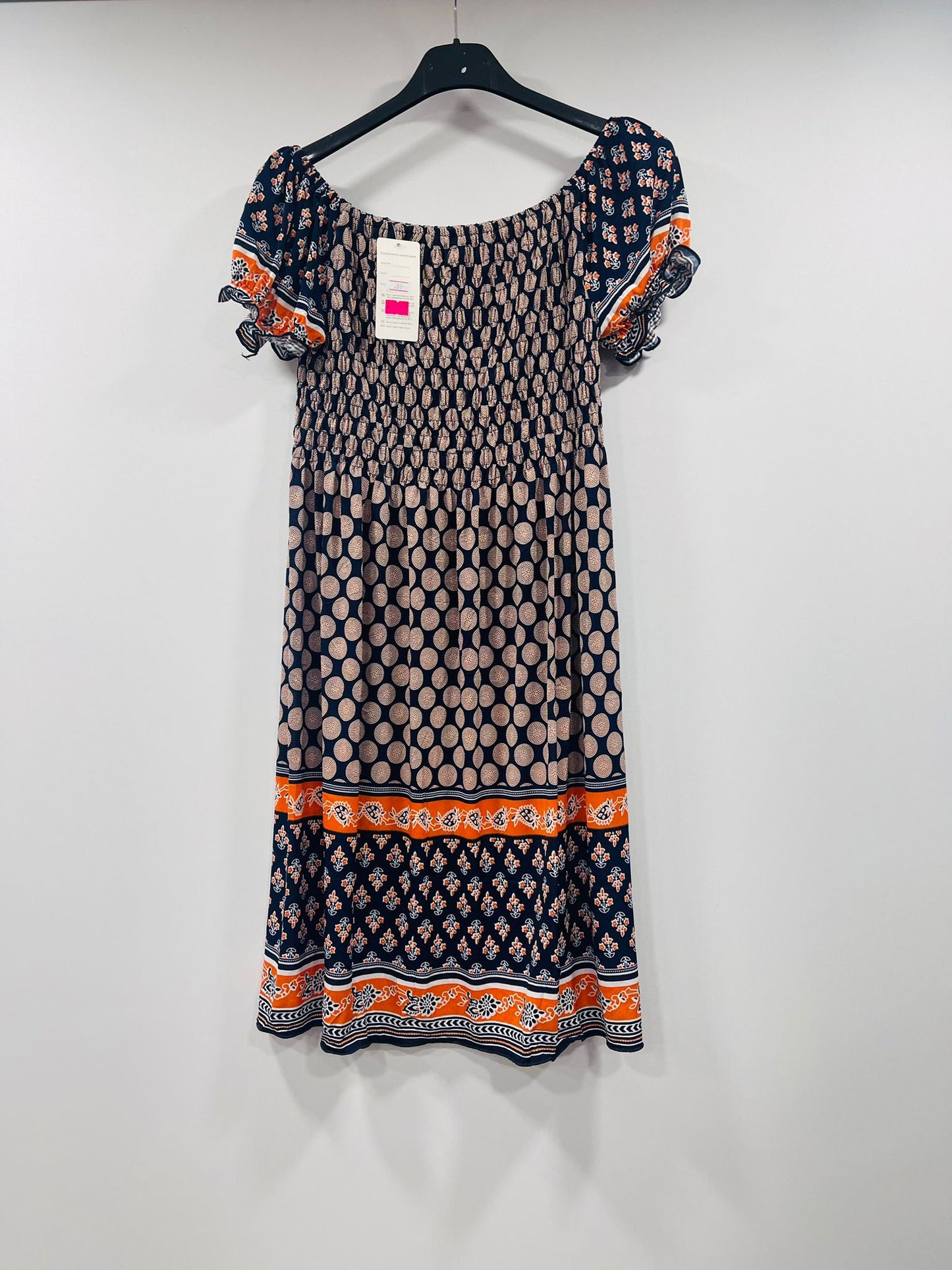 Polka Dot Smocked Bodice Dress with Border Print