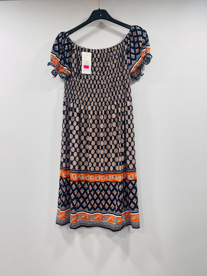 Polka Dot Smocked Bodice Dress with Border Print