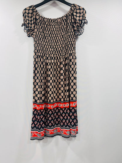 Polka Dot Smocked Bodice Dress with Border Print