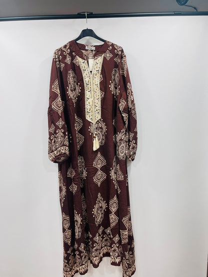Women's Embroidered Printed Maxi Dress – Elegant Casual Wear