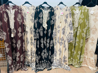 Women's Embroidered Printed Maxi Dress – Elegant Casual Wear
