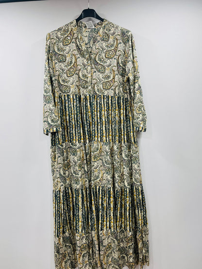 Casual Printed V-Neck Maxi Dresses with Striped Panels