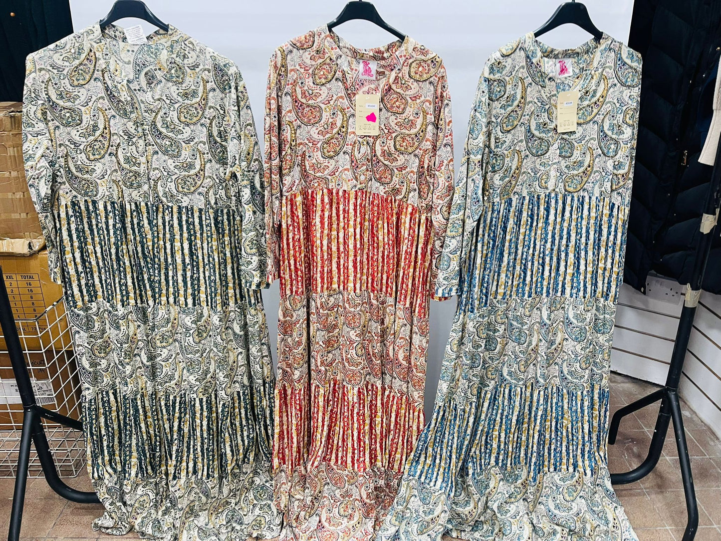 Casual Printed V-Neck Maxi Dresses with Striped Panels