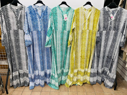 Boho Long-Sleeve Henley Neck Tiered Gown