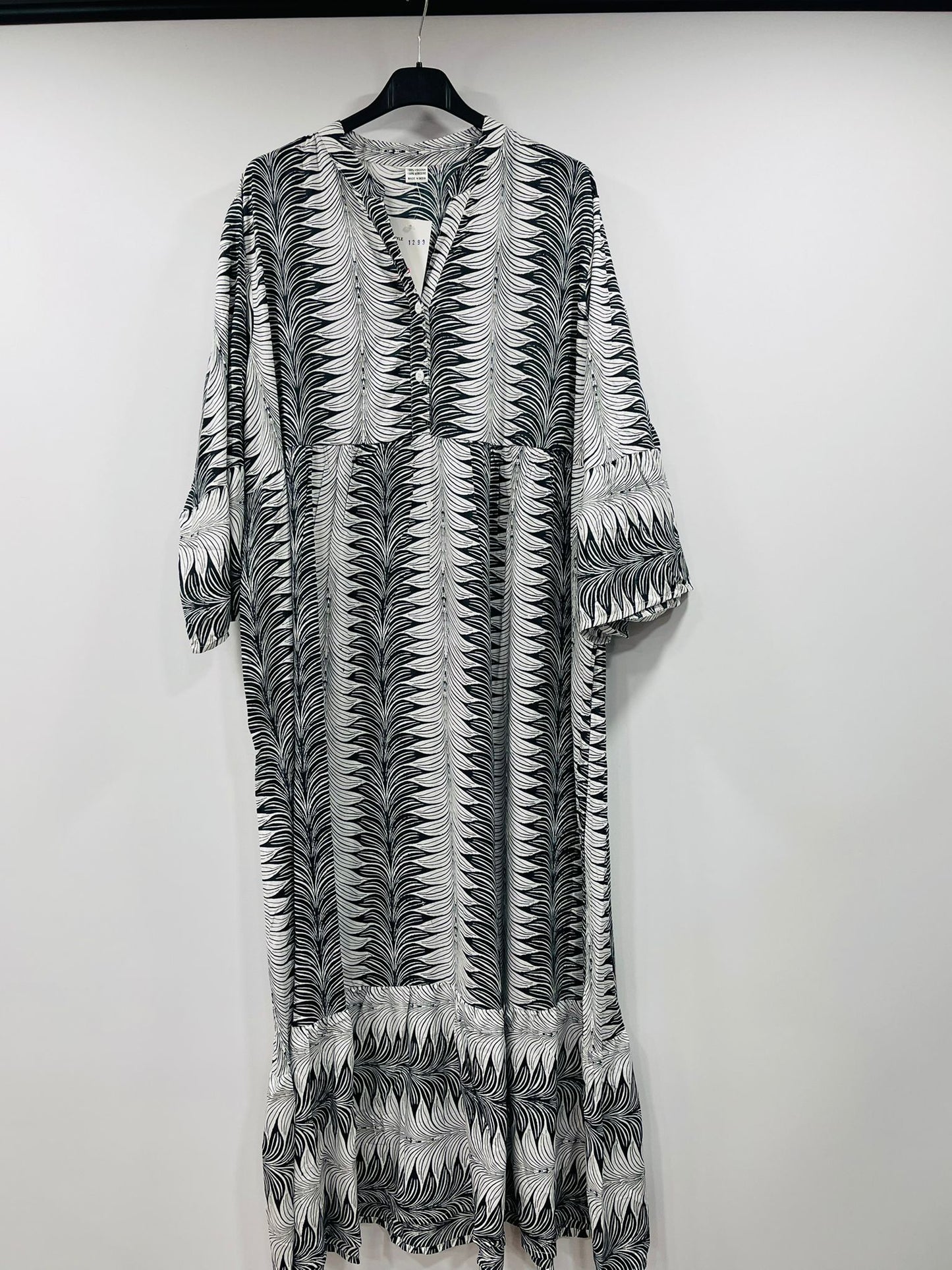 Boho Long-Sleeve Henley Neck Tiered Gown
