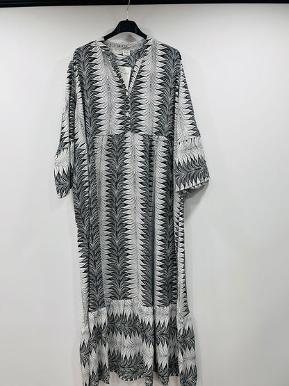 Boho Long-Sleeve Henley Neck Tiered Gown