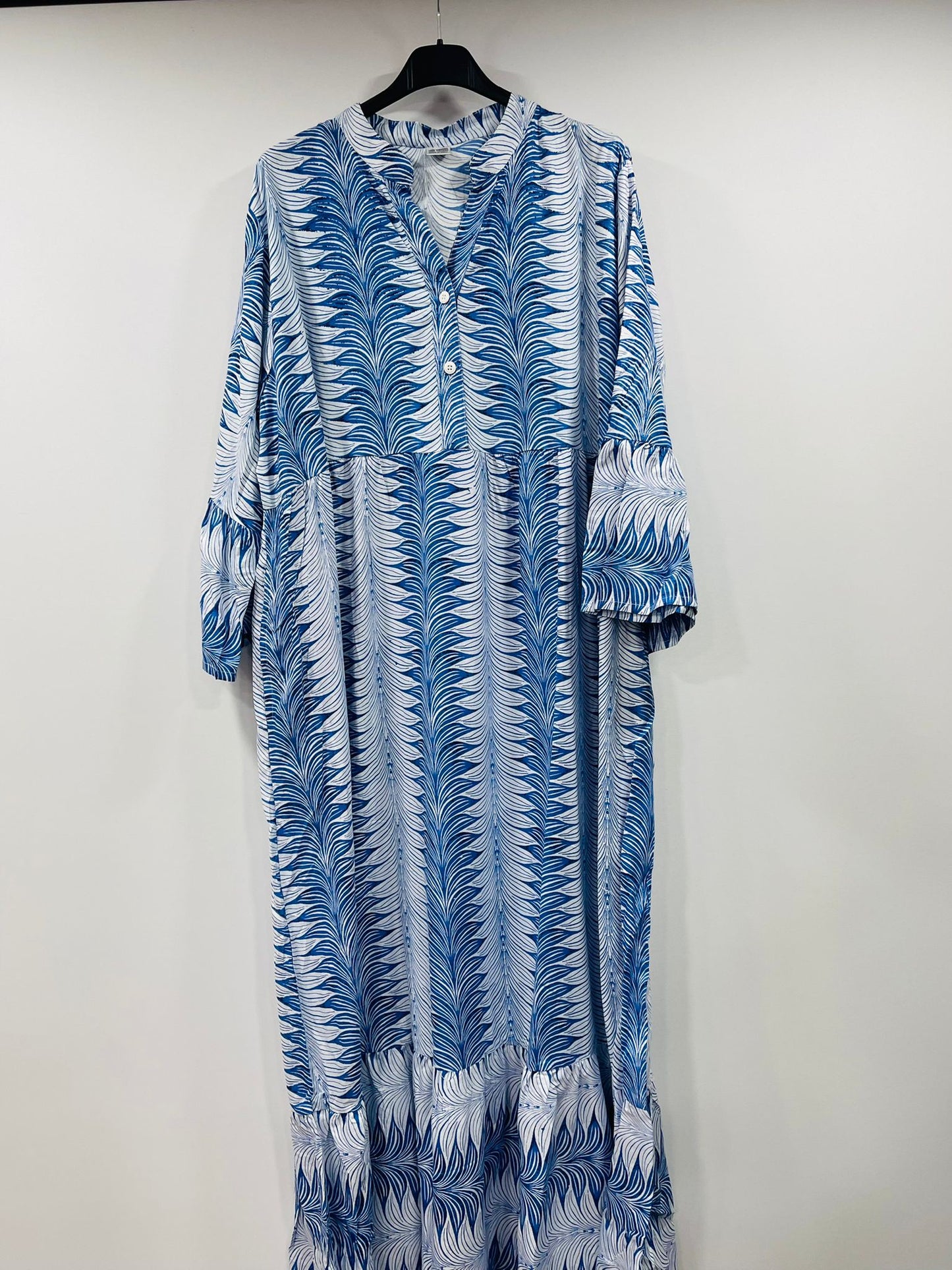 Boho Long-Sleeve Henley Neck Tiered Gown