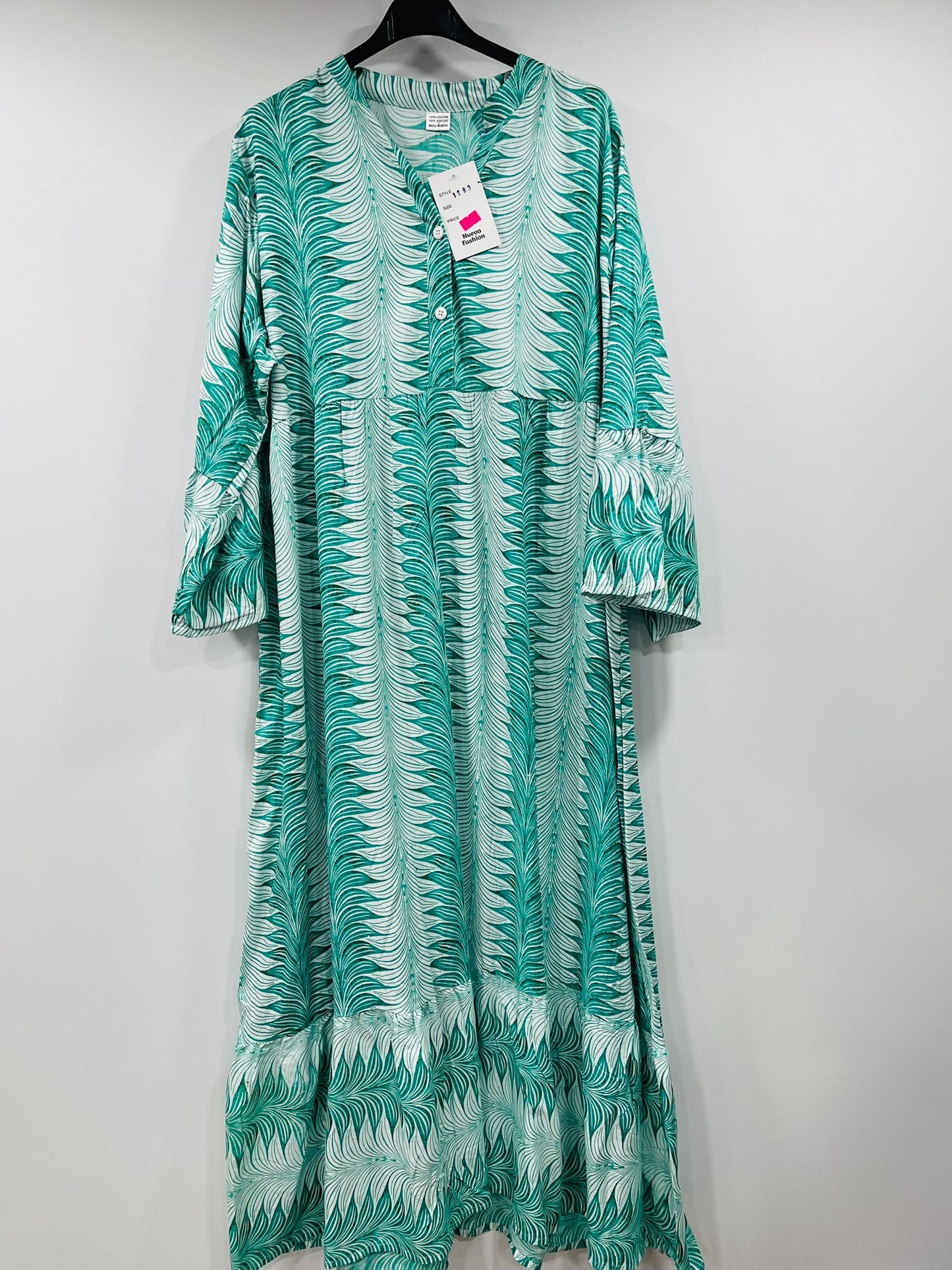 Boho Long-Sleeve Henley Neck Tiered Gown