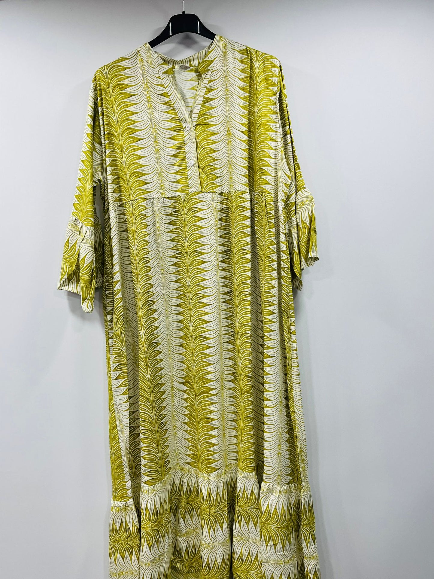 Boho Long-Sleeve Henley Neck Tiered Gown