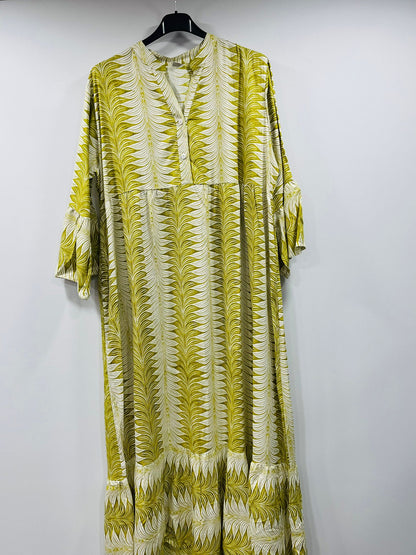 Boho Long-Sleeve Henley Neck Tiered Gown