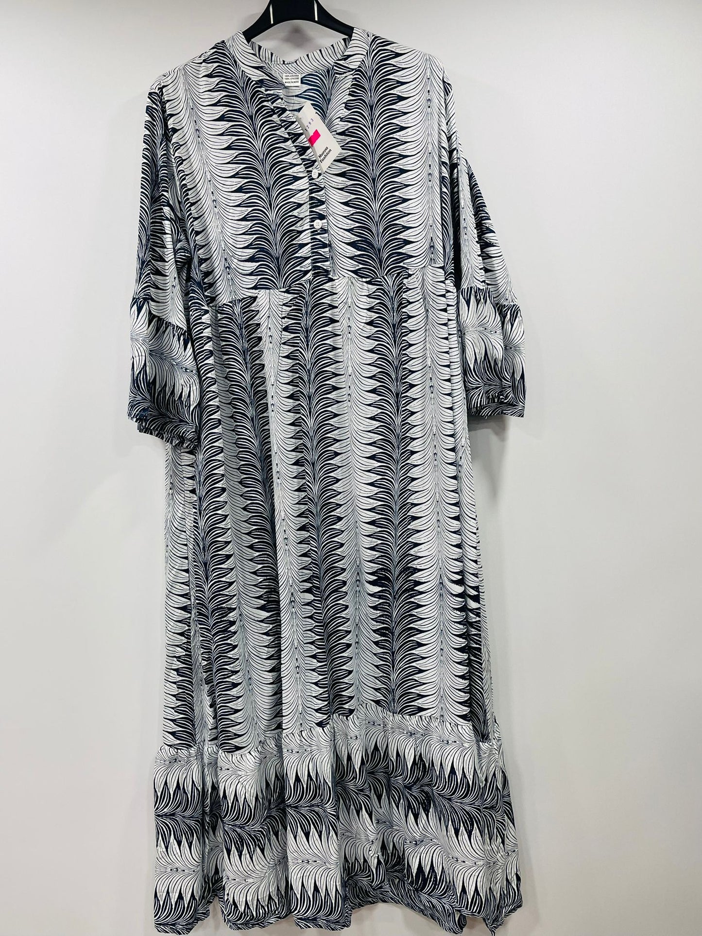 Boho Long-Sleeve Henley Neck Tiered Gown