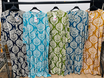 Casual Ethnic Printed Maxi Dresses with Button Details