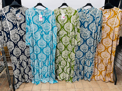 Casual Ethnic Printed Maxi Dresses with Button Details