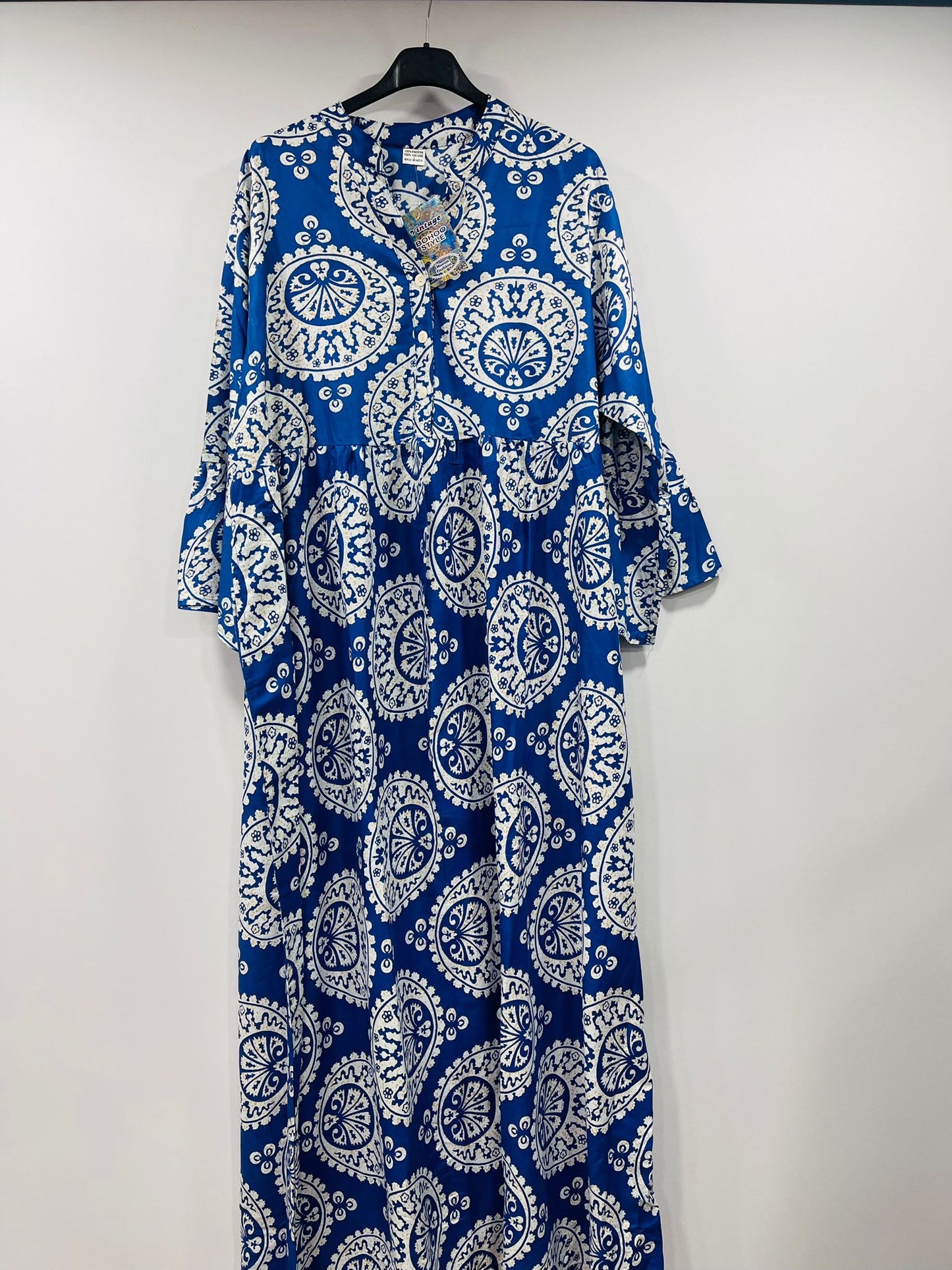 Boho Long-Sleeve Tiered Gowns with Ornamental Pattern