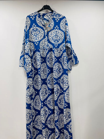Boho Long-Sleeve Tiered Gowns with Ornamental Pattern