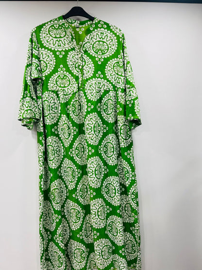 Boho Long-Sleeve Tiered Gowns with Ornamental Pattern