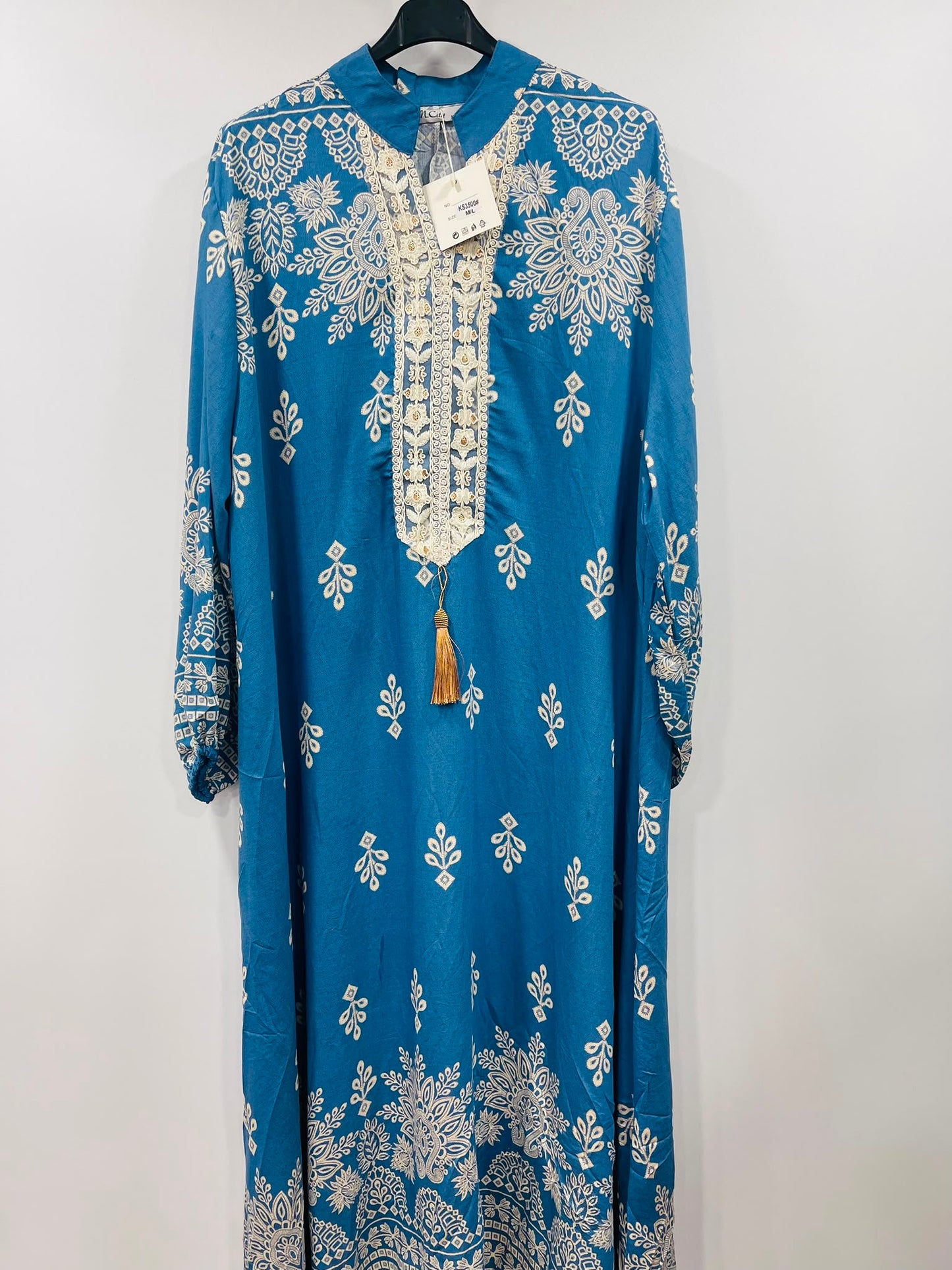 Women's Embroidered Maxi Dress with Tassel Detail – Elegant Ethnic Wear