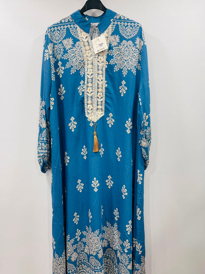 Women's Embroidered Maxi Dress with Tassel Detail – Elegant Ethnic Wear