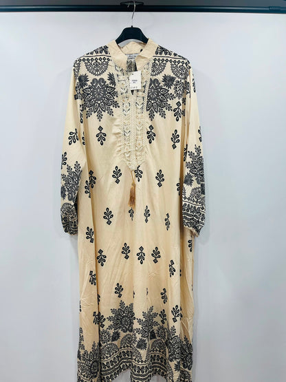 Women's Embroidered Maxi Dress with Tassel Detail – Elegant Ethnic Wear