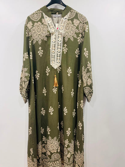 Women's Embroidered Maxi Dress with Tassel Detail – Elegant Ethnic Wear