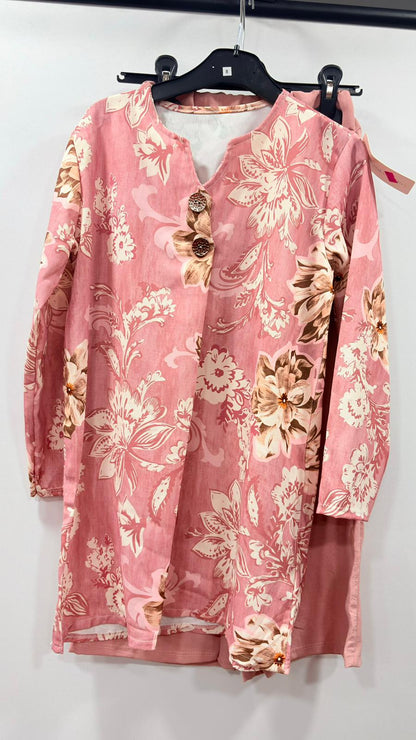 Casual Floral Patterned Blouse and Trousers Combo