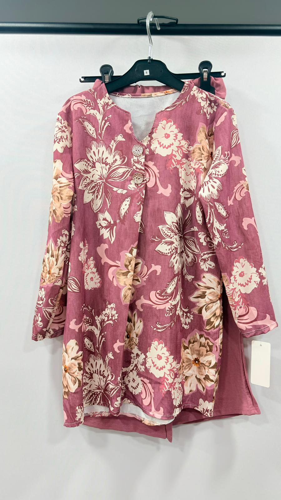 Casual Floral Patterned Blouse and Trousers Combo