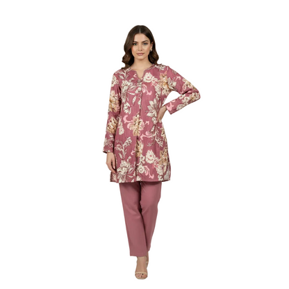 Casual Floral Patterned Blouse and Trousers Combo