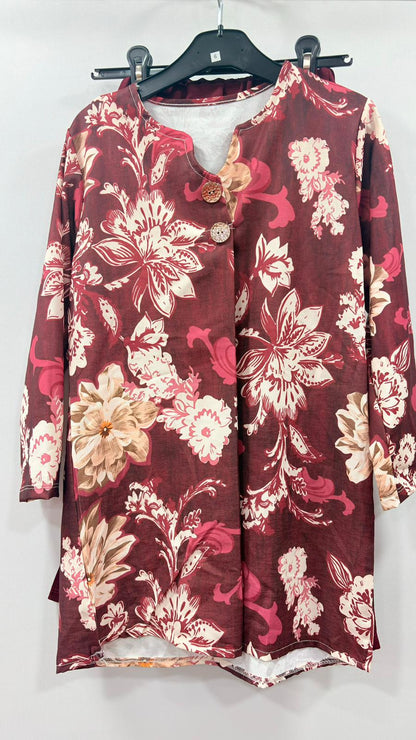 Casual Floral Patterned Blouse and Trousers Combo