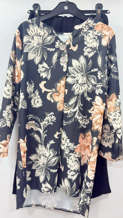 Casual Floral Patterned Blouse and Trousers Combo