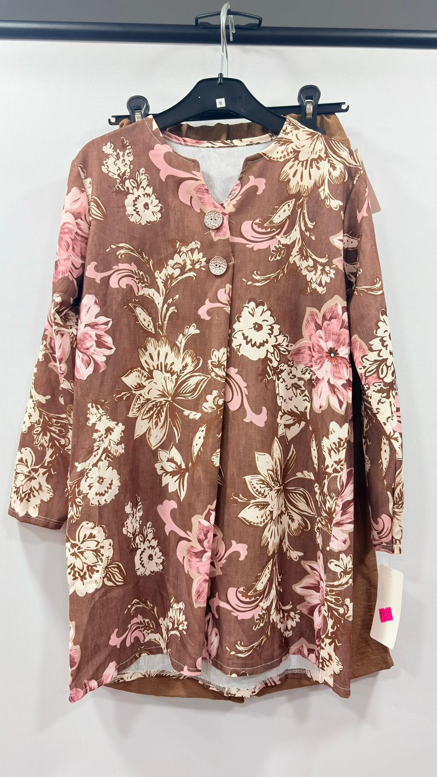 Casual Floral Patterned Blouse and Trousers Combo