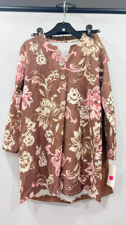 Casual Floral Patterned Blouse and Trousers Combo