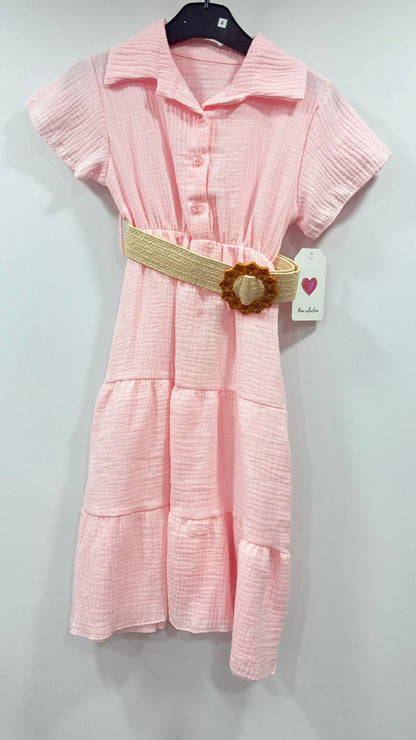 Girls Cotton Belted Shirt Dress – Classic Summer Dress