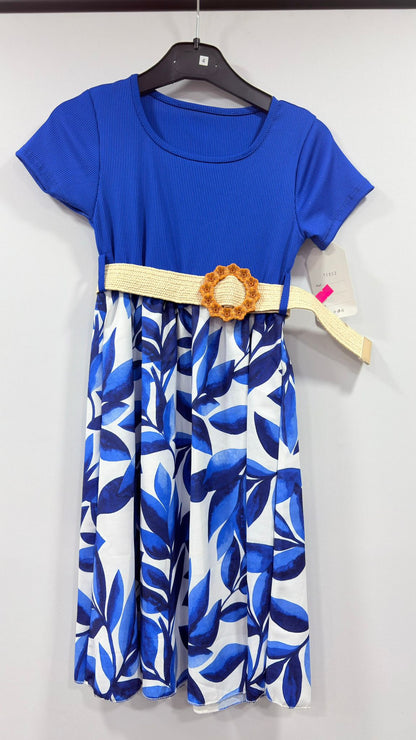 Girls Floral Print Belted Dress | Short Sleeve Party Dress