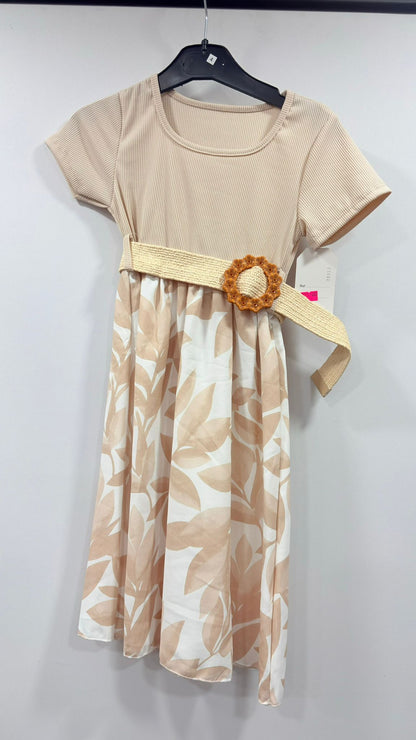 Girls Floral Print Belted Dress | Short Sleeve Party Dress