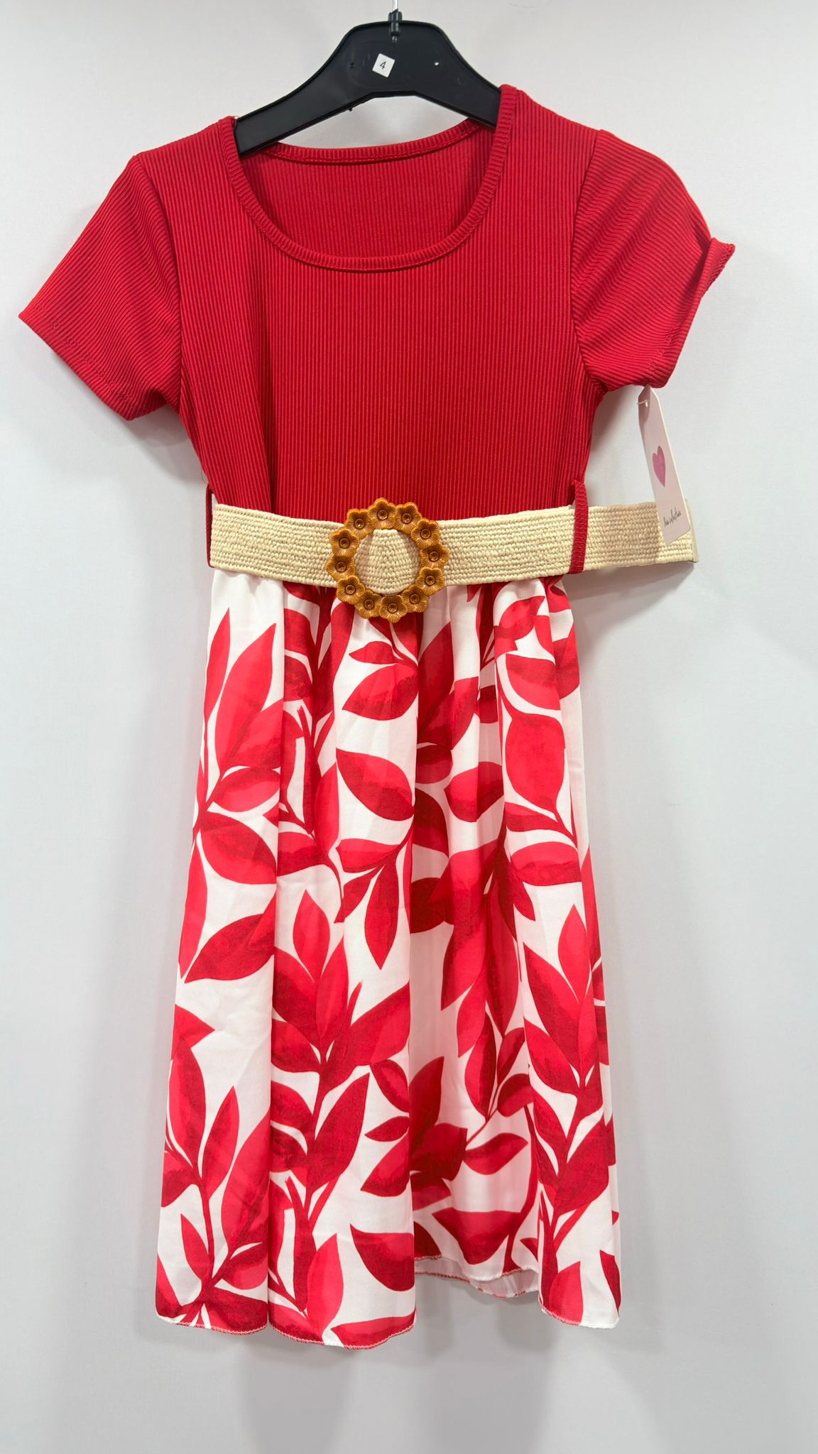 Girls Floral Print Belted Dress | Short Sleeve Party Dress