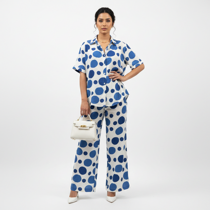 Ladies Polka Dot Viscose 2 Piece Co-Ord Set
