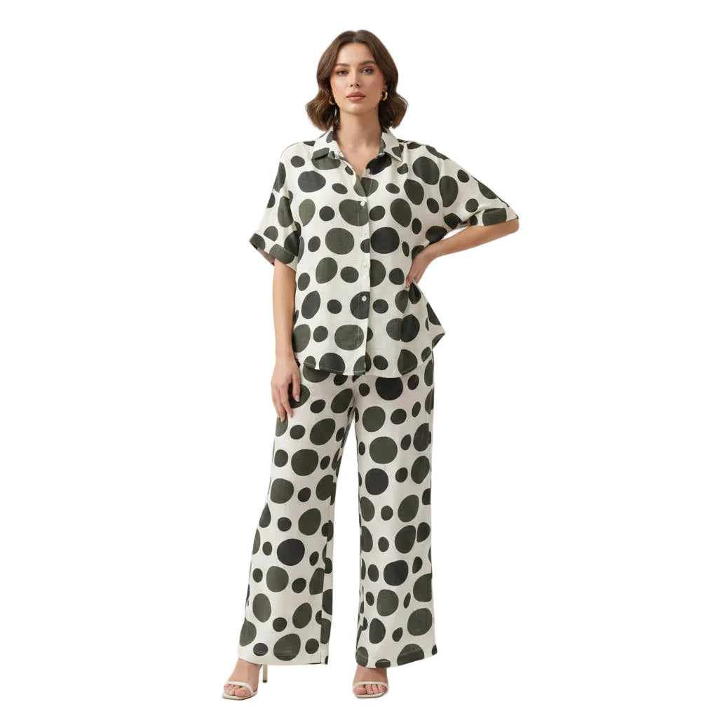 Ladies Polka Dot Viscose 2 Piece Co-Ord Set