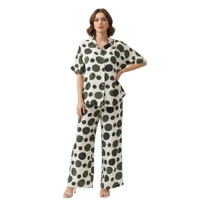 Ladies Polka Dot Viscose 2 Piece Co-Ord Set